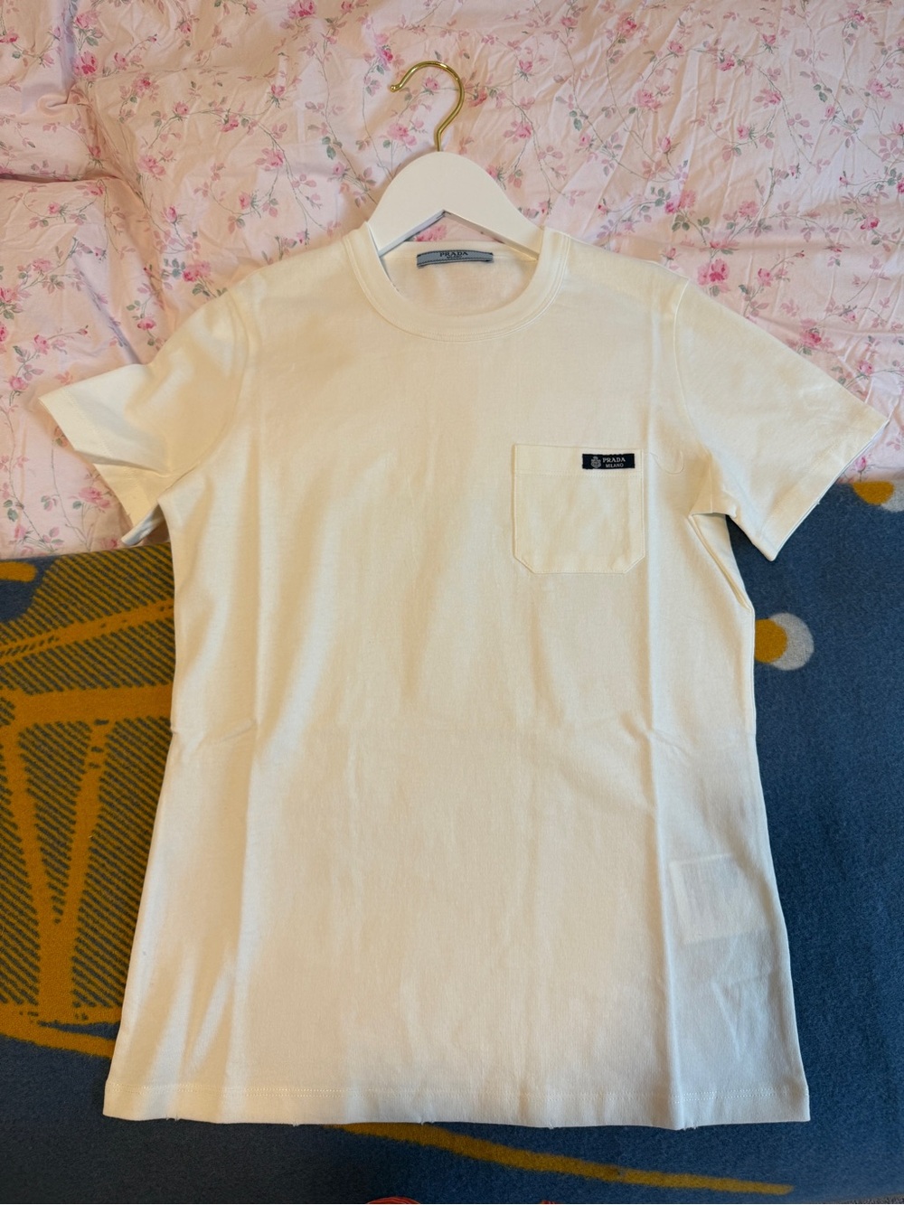 Prada Cream Short-Sleeve Pocket T-Shirt
